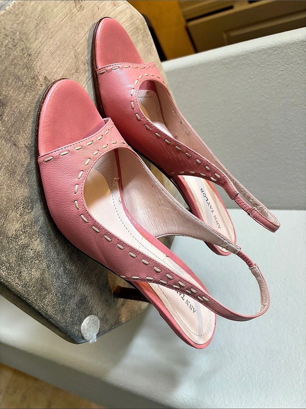 Ann Taylor Leather Slingback Peep-Toe Sandals- Pink